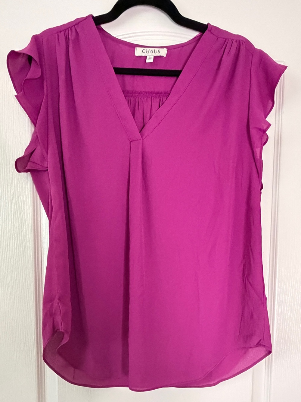 Chaus Women's Magenta V-Neck Flutter Sleeve Blouse Size Large